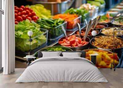 Fresh vegetables in a salad bar at a restaurant. Selective focus. Wall mural