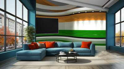 India. Indian flag background. TV studio. News studio. The perfect backdrop for any green screen or chroma key video or photo production. 3d render. 3d Wall mural