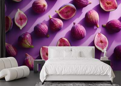 Fresh Figs on Vibrant Purple Background  Wall mural