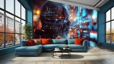 Futuristic AI Integration at Night  Wall mural