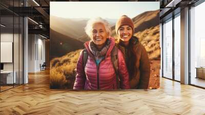 Mother and daughter hiking Wall mural