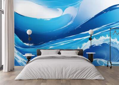 Abstract blue ocean sea surface water wave and curve line background. Vector illustration. Wall mural