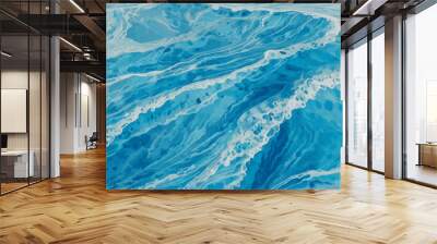 Art teal soft blue sea water ocean wavy and silver marble texture background. Water  ocean wave white and soft blue aqua, teal and marble texture. Wall mural