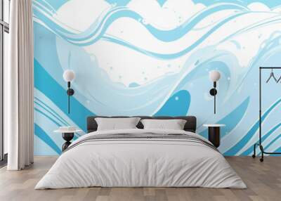 Sea water ocean wave vector background. Blue water ocean sea wave seamless background. Water  ocean wave white and soft blue aqua, teal texture. Wall mural