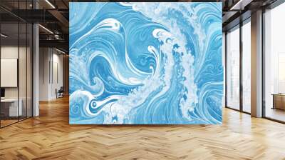 Sea water ocean wave vector background. Blue water ocean sea wave seamless background. Wall mural