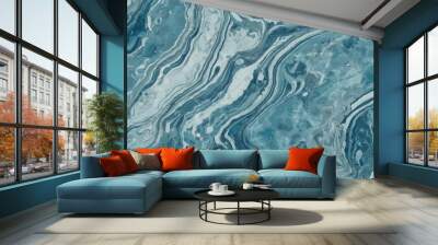 Silver and blue wavy sea ocean marble texture background. Wall mural