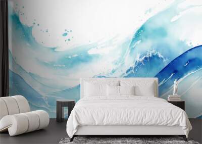 Vector ocean watercolor soft blue and white wavey curve line background. Blue water ocean sea wave seamless background. Wall mural