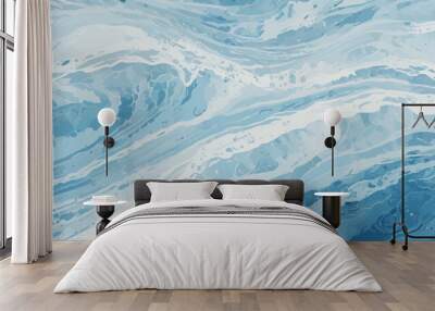 Watercolor surface ocean water wave, seamless blue water ocean wave background. Blue water ocean surfing wave. Wall mural