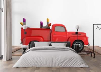 car with lipstick on wooden background 3d render Wall mural