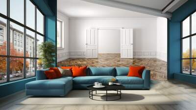 Empty classic apartment with two rooms, living room interior background 3d rendering Wall mural