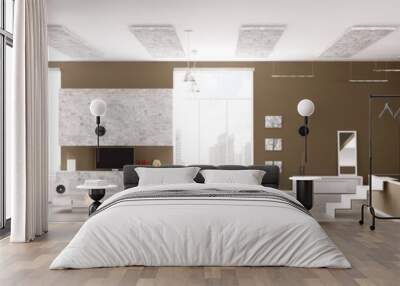 Interior of modern apartment panorama 3d render Wall mural