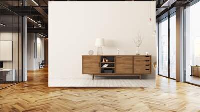 interior with wooden cabinet and armchair 3d rendering Wall mural