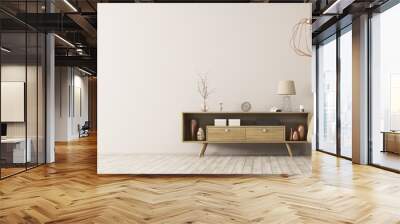 Interior with wooden cabinet and armchair 3d rendering Wall mural