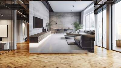 Loft interior design of modern living room. Created with generative AI Wall mural