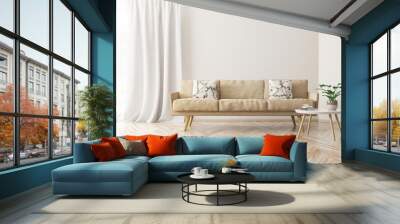 Modern interior of living room 3d rendering Wall mural