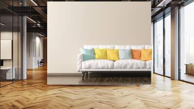 Modern interior of living room with white sofa 3d render Wall mural