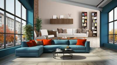 Modern living room interior 3d rendering Wall mural