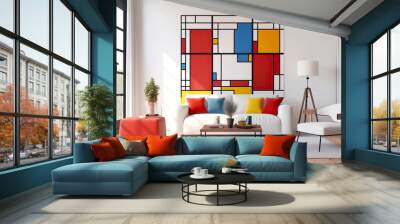 Suprematism style interior design of modern living room with abstract geometric shapes. Created with generative AI Wall mural