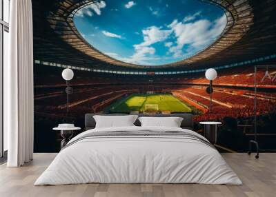 Big footbal stadium full of fans. Sport professional soccer building. Generative AI. Wall mural