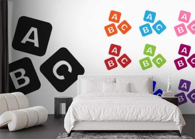 Black ABC blocks icon isolated on white background. Alphabet cubes with letters A,B,C. Set icons colorful. Vector Wall mural