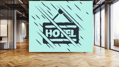 Black Signboard outdoor advertising with text Hotel icon isolated on green background. Glitch style. Vector Illustration Wall mural