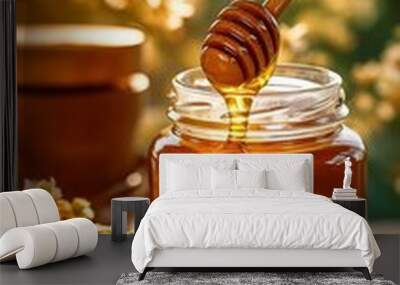 Bowl of honey with dipper Wall mural