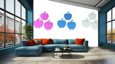 Colorful Apple icon isolated on white background. Fruit with leaf symbol. Minimalism concept. 3D render illustration Wall mural