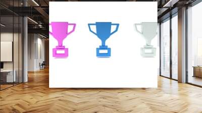 Colorful Award cup with bicycle icon isolated on white background. Winner trophy symbol. Championship or competition trophy. Sports achievement. Minimalism concept. 3D render illustration Wall mural