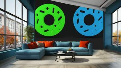 Colorful Donut with sweet glaze icon isolated on black background. Minimalism concept. 3D render illustration Wall mural