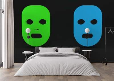 Colorful Facial cosmetic mask icon isolated on black background. Cosmetology, medicine and health care. Minimalism concept. 3D render illustration Wall mural