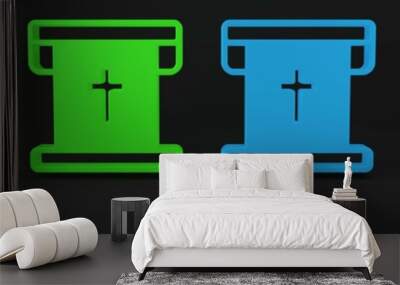 Colorful Flag with christian cross icon isolated on black background. Minimalism concept. 3D render illustration Wall mural