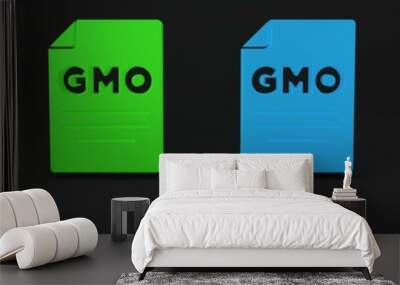 Colorful GMO icon isolated on black background. Genetically modified organism acronym. Dna food modification. Minimalism concept. 3D render illustration Wall mural