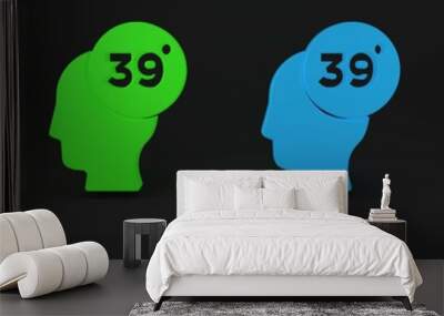 Colorful High human body temperature or get fever icon isolated on black background. Disease, cold, flu symptom. Minimalism concept. 3D render illustration Wall mural