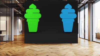 Colorful Ice cream in waffle cone icon isolated on black background. Sweet symbol. Minimalism concept. 3D render illustration Wall mural