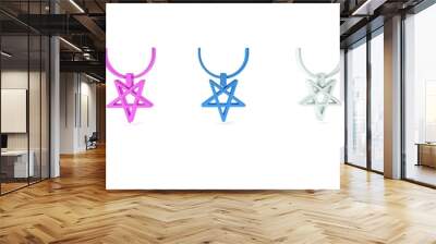 Colorful Pentagram on necklace icon isolated on white background. Magic occult star symbol. Minimalism concept. 3D render illustration Wall mural