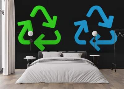 Colorful Recycle symbol icon isolated on black background. Circular arrow icon. Environment recyclable go green. Minimalism concept. 3D render illustration Wall mural