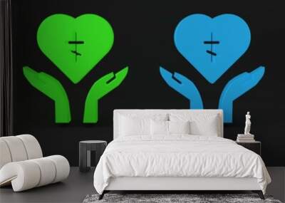 Colorful Religious cross in the heart inside icon isolated on black background. Love of God, Catholic and Christian symbol. People pray. Minimalism concept. 3D render illustration Wall mural