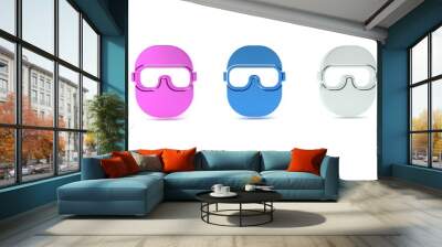 Colorful Ski goggles icon isolated on white background. Extreme sport. Sport equipment. Minimalism concept. 3D render illustration Wall mural