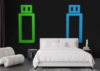 Colorful USB flash drive icon isolated on black background. Minimalism concept. 3D render illustration Wall mural