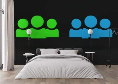 Colorful Users group icon isolated on black background. Group of people icon. Business avatar symbol - users profile icon. Minimalism concept. 3D render illustration Wall mural