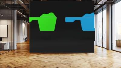 Colorful Washing powder in a measuring cup icon isolated on black background. Minimalism concept. 3D render illustration Wall mural