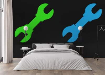 Colorful Wrench spanner icon isolated on black background. Minimalism concept. 3D render illustration Wall mural