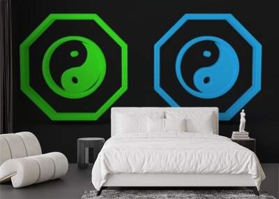 Colorful Yin Yang symbol of harmony and balance icon isolated on black background. Minimalism concept. 3D render illustration Wall mural