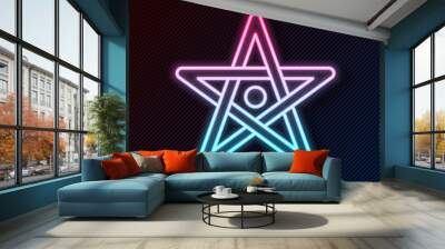 Glowing neon line Pentagram icon isolated on black background. Magic occult star symbol. Vector. Wall mural