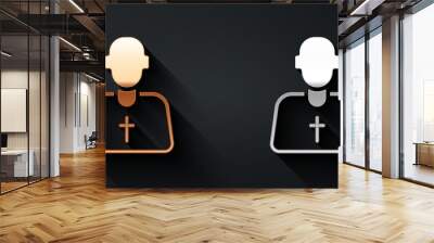 Gold and silver Priest icon isolated on black background. Long shadow style. Vector Wall mural