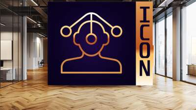 Gold line Hypnosis icon isolated on black background. Vector Wall mural