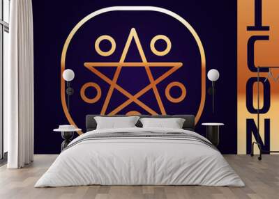 Gold line Pentagram in a circle icon isolated on black background. Magic occult star symbol. Vector. Wall mural