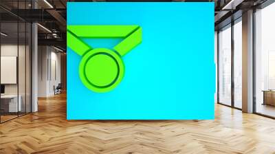 Green Medal icon isolated on blue background. Winner symbol. Minimalism concept. 3d illustration 3D render Wall mural