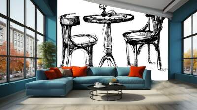 vector sketch of a round wooden table and two chairs in Vienna Wall mural