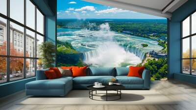 Horseshoe Fall, Niagara Gorge and boat in mist, Niagara Falls, Ontario, Canada. High quality photo Wall mural